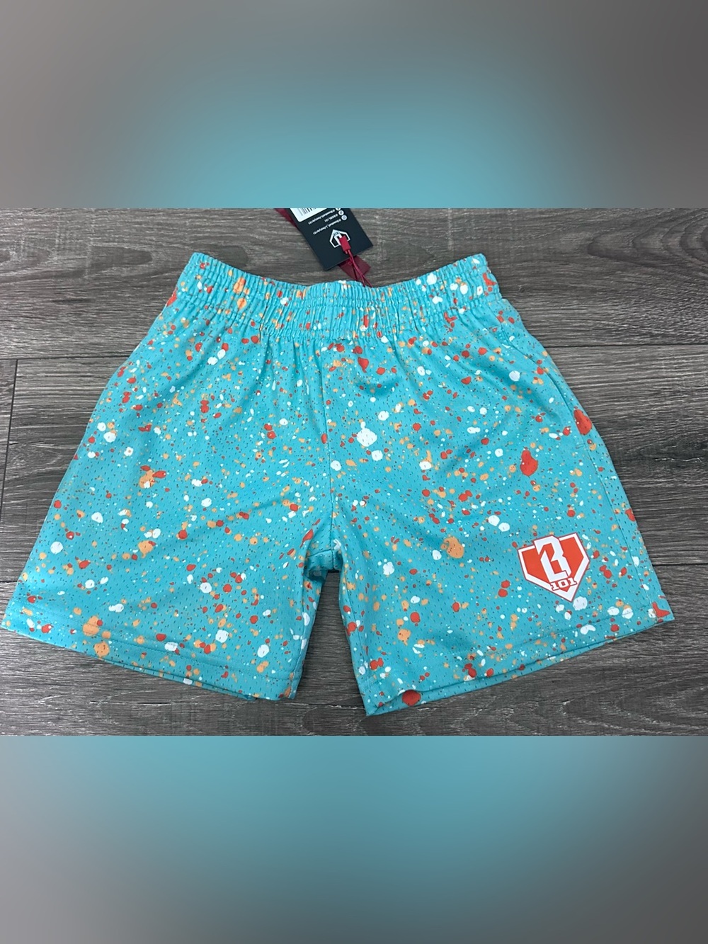 BL101 Splatter Shorts Teal Youth Small NWT